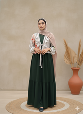YEZWE Marvel Sleeveless Dark Olive-Green Gown with Korean Pleated Overtop Modest Shrug